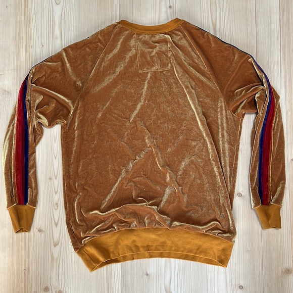 Aviator Nation Gold Velvet Sweatshirt with Red and Blue Stripes - Picture 4 of 9